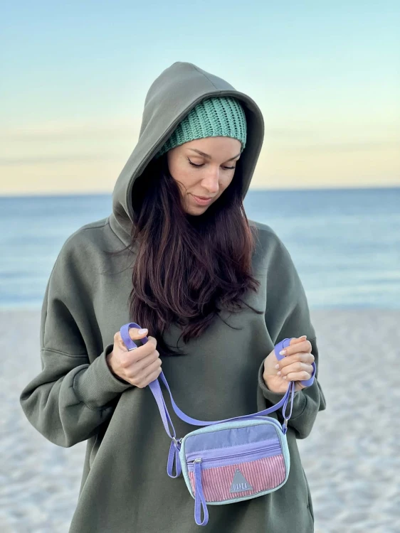 Torebka Candy Pink Mint detal sztruksu i zamszu ekologicznego